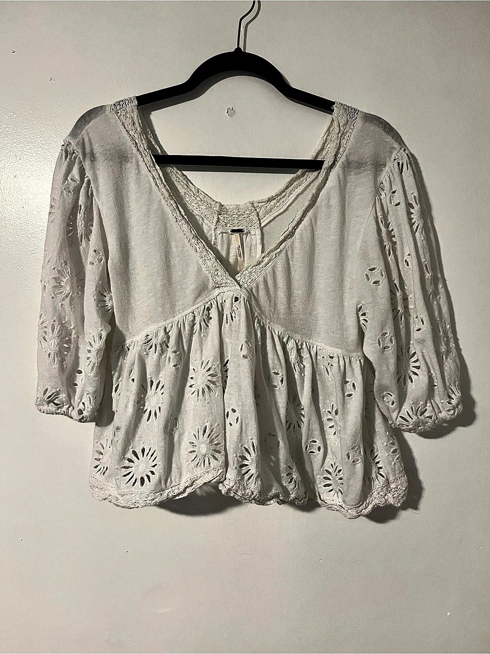 Free People - Sweeter Side - Eyelet Blouse in White Size Small